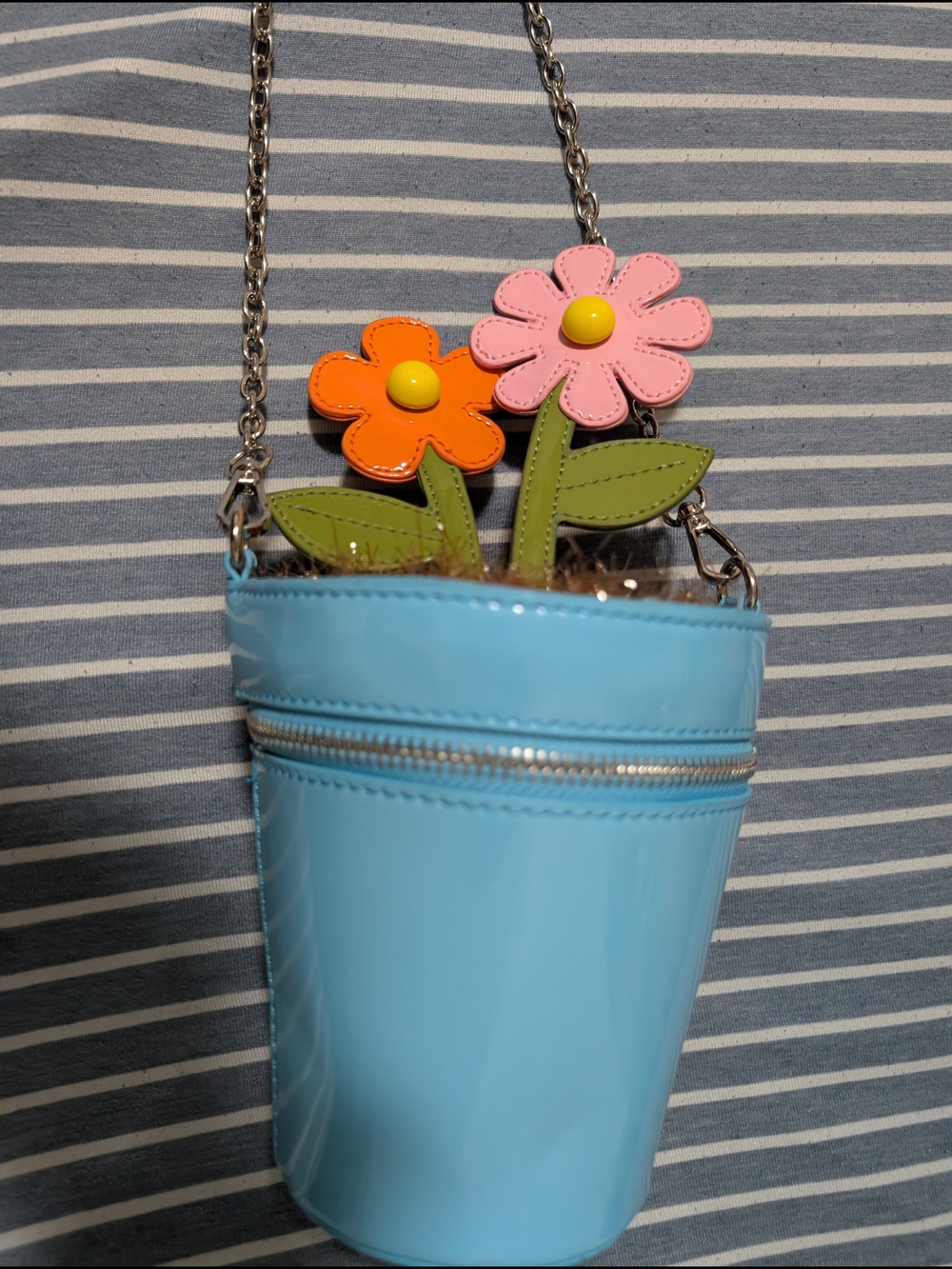 Blue Flower Pot Crossbody Bag with Pink & Orange Flowers - Picture 4 of 4
